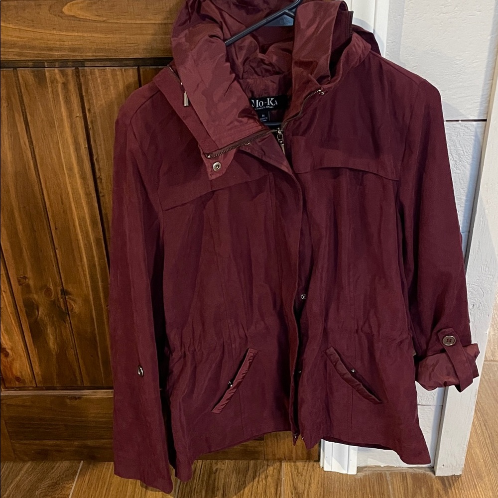 Women's Deep burgundy Utility Jacket with zip hood